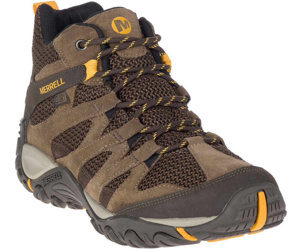 Merrell Hiking Boots Brown - Alverstone Mid Waterproof Wide Width - Mens 36BDMXUIK